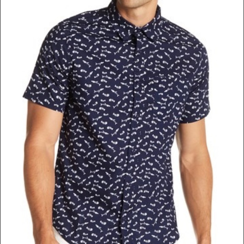 Men’s Fishbone Button Up - Navy S